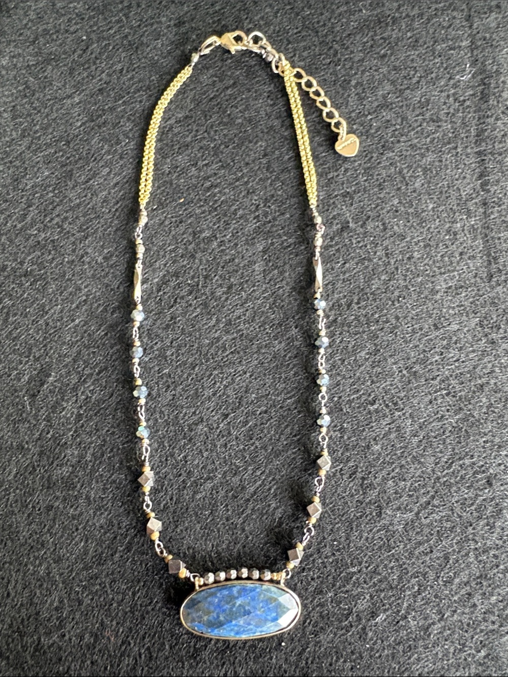Nakamol Gold Chain Necklace with Blue Lapis Oval Pendant